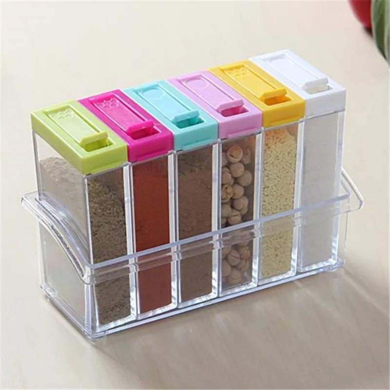 Commercial Kitchen Utensil Organizer - Transparent Seasoning Six Grid Seasoning Box