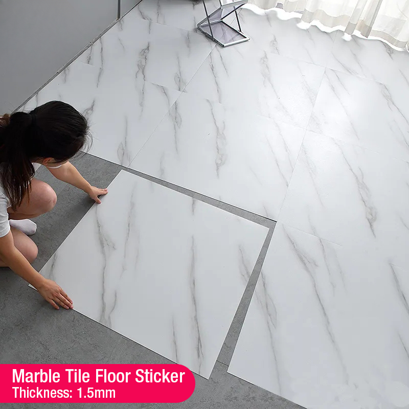Commercial Kitchen Tiles - Simulated Thick Marble Tile Floor Sticker