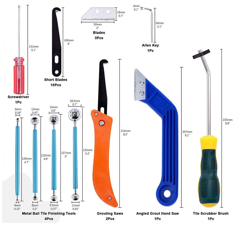 Commercial Kitchen Tiles - Grout Removal Tools 22 Pcs Set