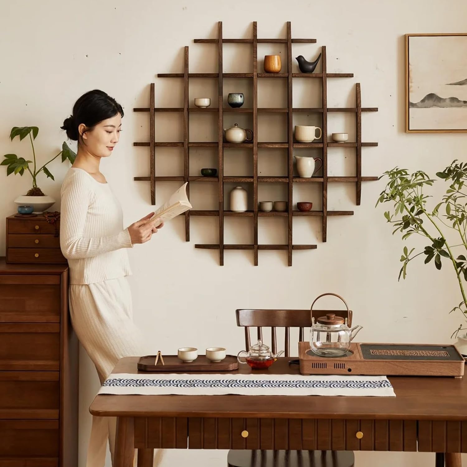 Solid Wood Chinese Tea Cup Hol - Commercial Kitchen Wall Shelves review and price