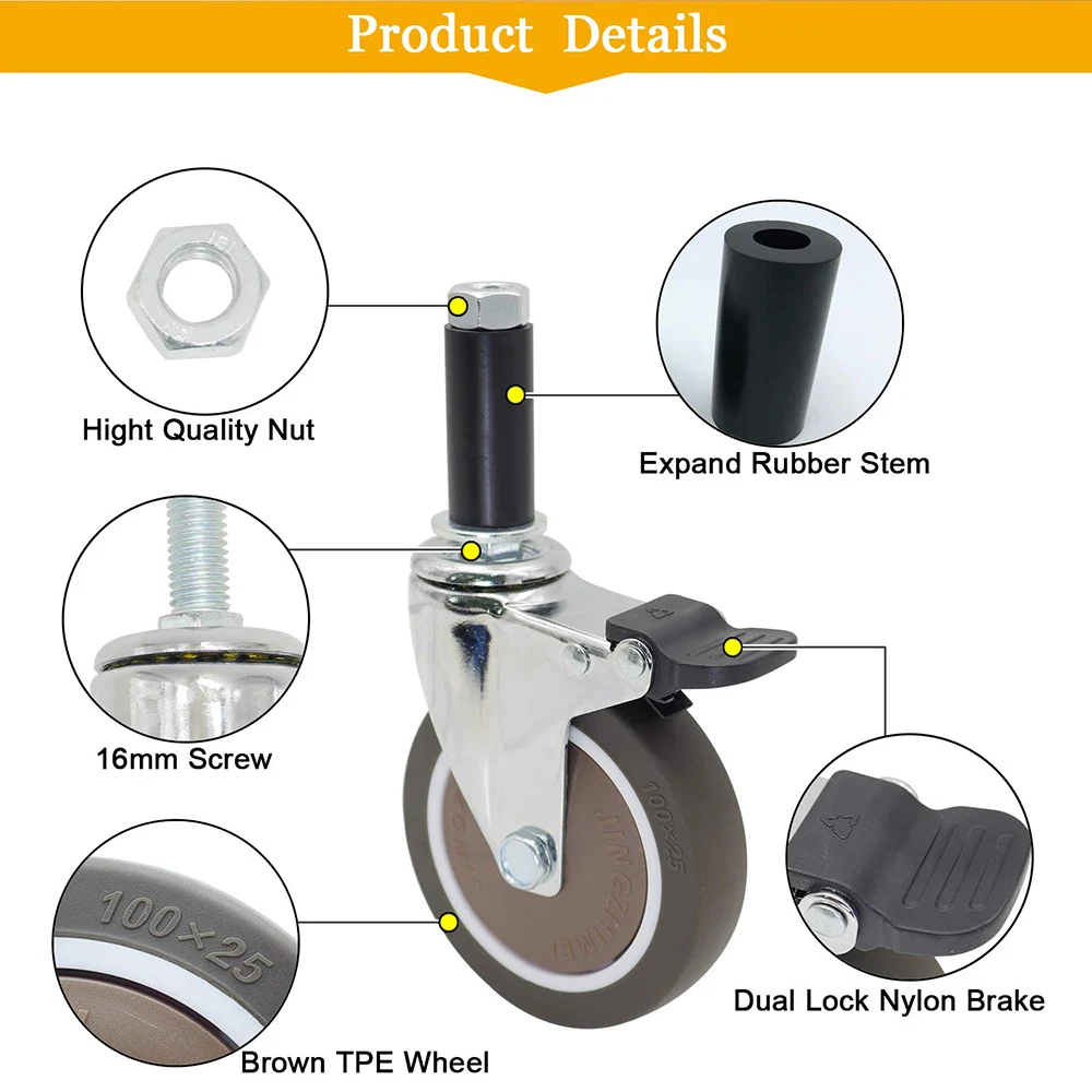 4Pcs Expanding Stem Casters, T - Commercial Kitchen Youtube review and price