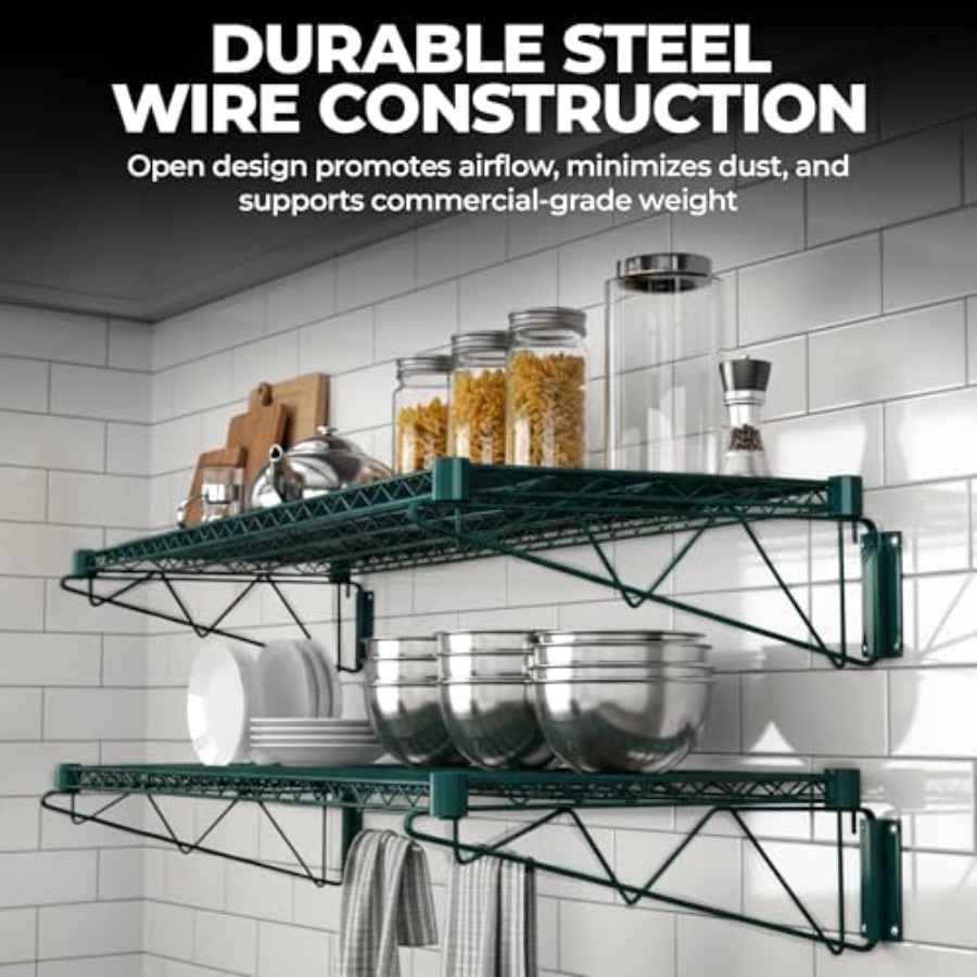 48x14 Epoxy-Coated Green Wire  - Commercial Kitchen Wall Shelves review and price