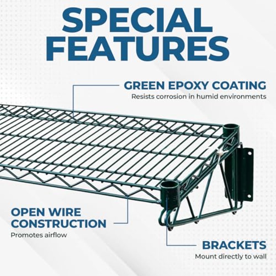 48x14 Epoxy-Coated Green Wire  - Commercial Kitchen Wall Shelves review and price